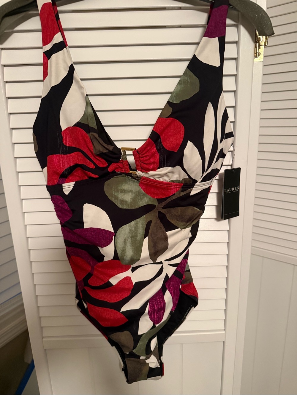 Lauren Ralph Lauren Black Multicolor Floral-Print Bodysuit